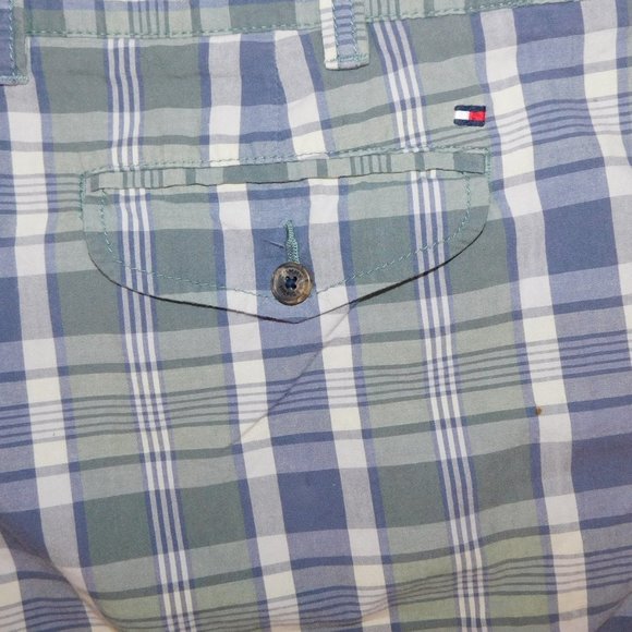 Tommy Hilfiger Mens 42 Green Blue Plaid flat Front Shorts - Picture 8 of 8
